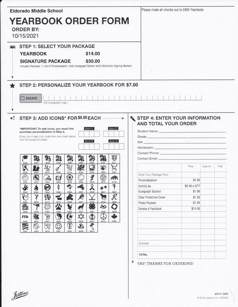 Yearbook order forms